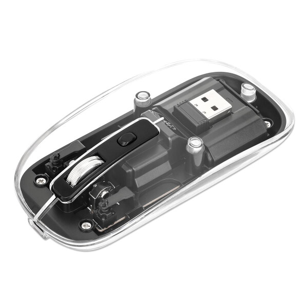 Manhattan 190268, Beidhändig, Optisch, RF Wireless, 1600 DPI, Schwarz, Transparent