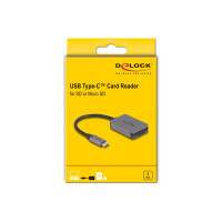 Delock 91009, MicroSD (TransFlash), SD, Grau, 5000 Mbit/s, Aluminium, USB 3.2 Gen 1 (3.1 Gen 1) Type-C, Windows 10, Windows 11