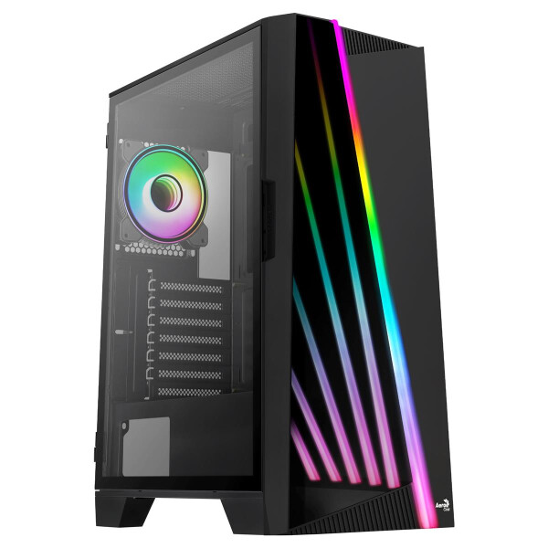 AEROCOOL ADVANCED TECHNOLOGIES Aerocool Mirage, Midi Tower, PC, Schwarz, ATX, micro ATX, Mini-ITX, ABS, SPCC, Gehärtetes Glas, Blau, Grün, Rot