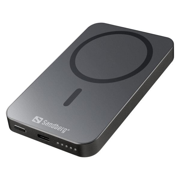 SANDBERG Mag Wireless Powerbank 5000 ALU, 5000 mAh, Lithium, Power Delivery, Kabelloses Aufladen, Schwarz