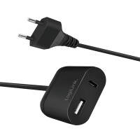 LogiLink PA0256, Indoor, AC, 5 V, 2,4 A, 1,5 m, Schwarz