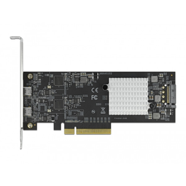 Delock PCI Express x8 Karte zu 2 x extern SuperSpeed USB 20 Gbps (USB 3.2 Gen 2x2) USB Type-C Buchse - Low Profile Formfaktor, PCIe, USB 3.2 Gen 2 (3.1 Gen 2), Niedriges Profil, PCIe 2.0, SATA 15-Pin, 20 Gbit/s