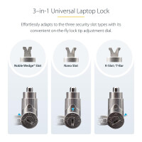 StarTech.com 3-in-1 Universal Laptopschloss 2m, Master Key Sicherheitsschloss, Noble Wedge®/Nano/K-Slot Kabelschloss mit Schlüssel, Diebstahlschutz Notebookschloss mit Schnittfestem Kabel, 2 m, Kensington, Nano, Edel, 2 Schlüssel, Karbonstahl, Kunstst
