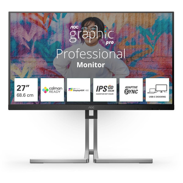 AOC Q27U3CV, 68,6 cm (27"), 2560 x 1440 Pixel, 4K Ultra HD, LCD, 4 ms, Schwarz