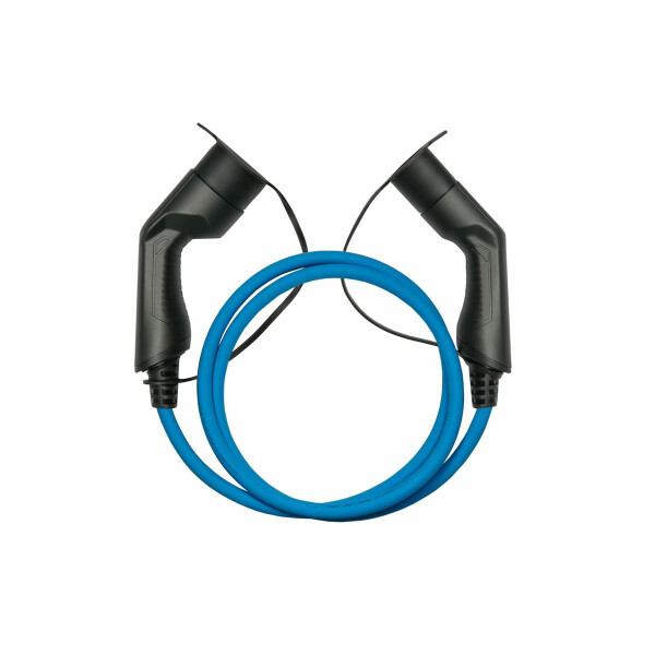 kabelmeister E-Auto-Ladekabel Mode 3, Typ 2 Stecker an Buchse, 3-phasig, 16 A, 11 kW, blau, 2,5m, Blau, Typ 2, Typ 2, Schwarz, Abgewinkelt, Abgewinkelt