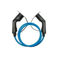 kabelmeister E-Auto-Ladekabel Mode 3, Typ 2 Stecker an Buchse, 3-phasig, 16 A, 11 kW, blau, 2,5m, Blau, Typ 2, Typ 2, Schwarz, Abgewinkelt, Abgewinkelt