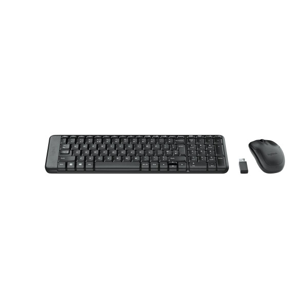 Logitech Wireless Combo MK220, Volle Größe (100%), Kabellos, RF Wireless, QWERTY, Schwarz, Maus enthalten