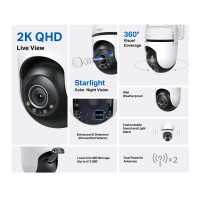 TP-LINK Tapo C520WS, IP-Sicherheitskamera, Innen & Außen, Kabellos, CE, FCC, RoHS, RCM, Zimmerdecke, Schwarz, Weiß