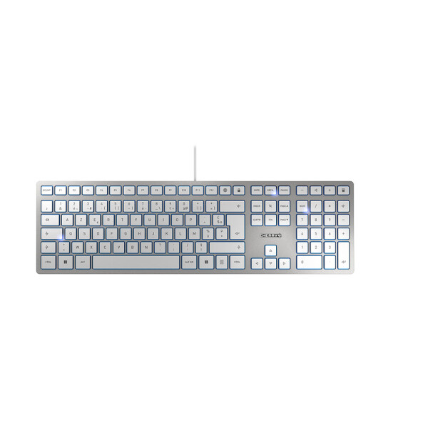 Cherry KC 6000 Slim, Volle Größe (100%), Kabelgebunden, USB, AZERTY, Silber, Weiß