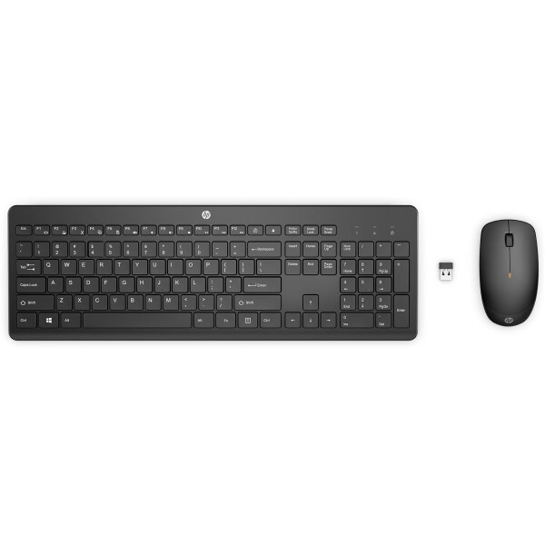HP 235 Wireless-Maus und -Tastatur (kombiniert), Volle Größe (100%), Kabellos, RF Wireless, Membran Key Switch, Schwarz, Maus enthalten