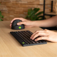 R-Go Tools Ergonomische Tastatur R-Go Compact Break, kompakte Tastatur mit Pausensoftware, QWERTZ (DE), Bluetooth, Schwarz, Mini, Kabellos, Bluetooth, Scherenschalter, QWERTZ, Schwarz