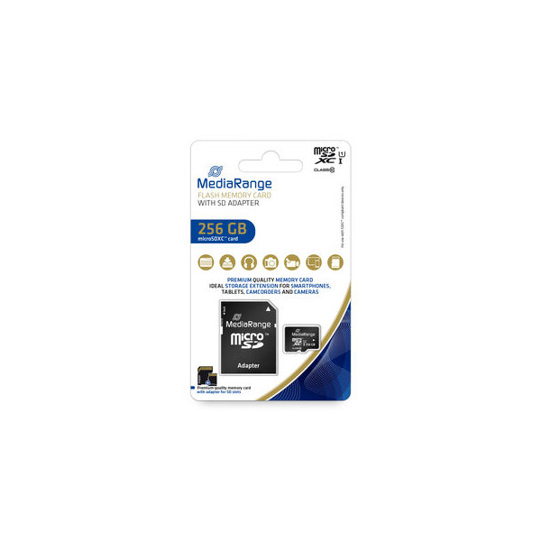 MEDIARANGE MR946, 256 GB, MicroSDXC, Klasse 10, UHS-I, 80 MB/s, 10 MB/s