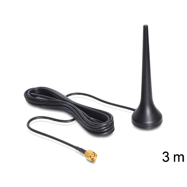 Delock 88690, 2 dBi, Omnidirektionale Antenne, RP-SMA, Vertikale Polarisation, 3 m, Outdoor