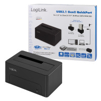 LogiLink QP0027, HDD, SSD, SATA, Serial ATA II, Serial ATA III, 2.5,3.5", USB 3.2 Gen 2 (3.1 Gen 2) Type-C, 10 Gbit/s, Schwarz