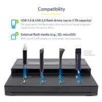 StarTech.com 1:7 USB Stick Klonstation und Löscher, Kopierer für mehrere USB Laufwerke, System and File und Sector-by-Sector Kopieren, 1,5 GB/min, Single und 3-Pass Löschen, LCD Display, 108 W, 100 - 240 V, 1.6 A, 12 V, 9 A, ANZ, EU, JP, NA, UK
