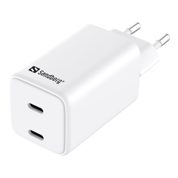 SANDBERG AC Charger Dual USB-C PD65W EU, Drinnen, AC, 20 V, 3,25 A, Weiß