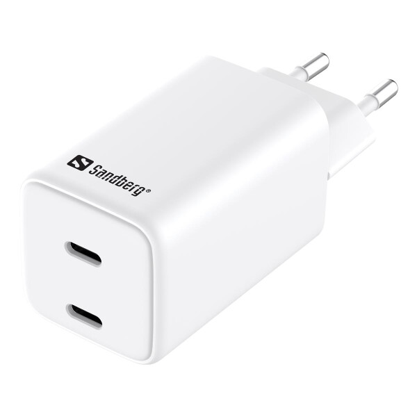 SANDBERG AC Charger Dual USB-C PD65W EU, Drinnen, AC, 20 V, 3,25 A, Weiß