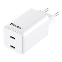 SANDBERG AC Charger Dual USB-C PD65W EU, Drinnen, AC, 20 V, 3,25 A, Weiß
