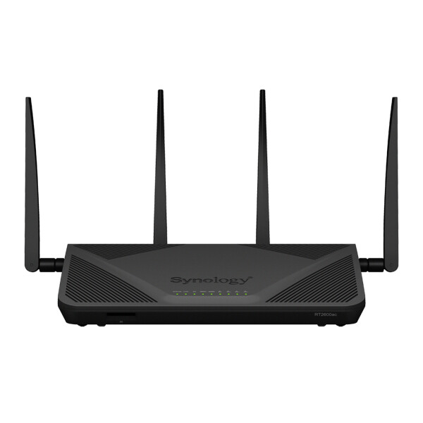 Synology RT2600AC, Wi-Fi 4 (802.11n), Dual-Band (2,4 GHz/5 GHz), Eingebauter Ethernet-Anschluss, Schwarz, Tabletop-Router