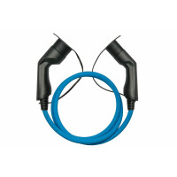 kabelmeister E-Auto-Ladekabel Mode 3, Typ 2 Stecker an Buchse, 3-phasig, 32 A, 22 kW, blau, 5m, Blau, Typ 2, Typ 2, Schwarz, Abgewinkelt, Abgewinkelt