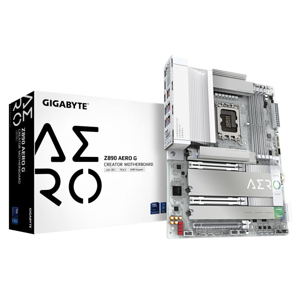 Gigabyte Z890 AERO G Mainboard - Unterstützt Intel Core Ultra (Serie 2) CPUs, 16+1+2 Phasen VRM, bis zu 8800MHz DDR5 (OC), 1xPCIe 5.0 + 4xPCIe 4.0, Wi-Fi 7, 2.5GbE LAN, Thunderbolt 4, Intel, LGA 1851 (Socket V1), Intel Core Ultra (Series 2), LGA 1851, 256