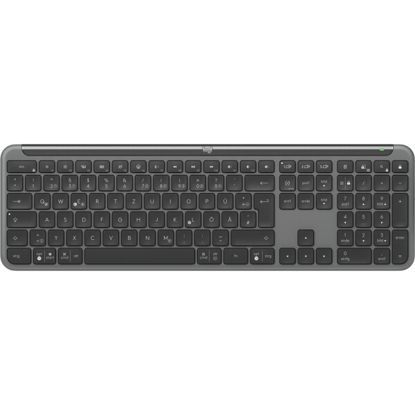 Logitech K950 Signature Slim, Volle Größe (100%), Kabellos, RF Wireless + Bluetooth, Scherenschalter, QWERTZ, Graphit