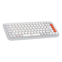 Logitech POP Icon Combo, Kabellos, Bluetooth, Scherenschalter, QWERTZ, Orange, Weiß, Maus enthalten