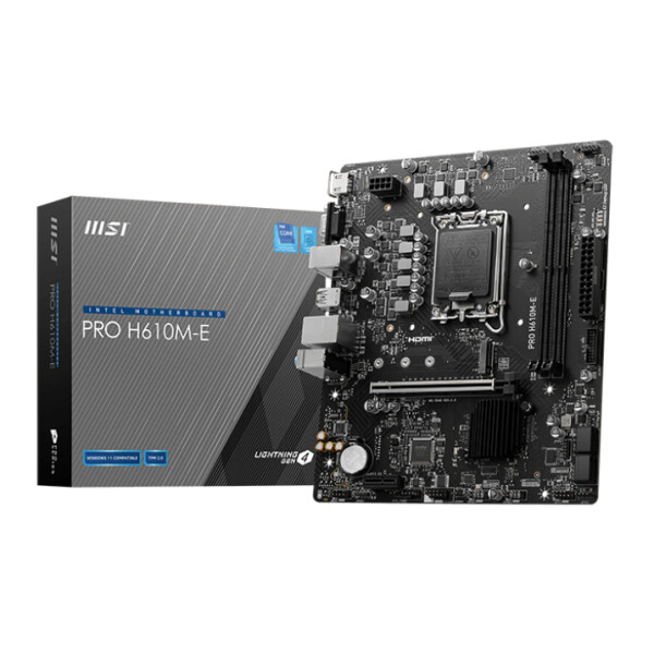 MSI PRO H610M-E, Intel, LGA 1700, Intel® Celeron®, Intel® Core™ i3, Intel® Core™ i5, Intel® Core™ i7, Intel® Core™ i9,..., LGA 1700, DDR5-SDRAM, 96 GB
