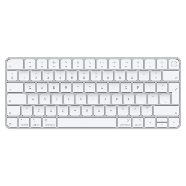 Apple Magic Keyboard mit Touch ID für Mac Modelle mit Chip – Englisch (International), Tenkeyless (80 - 87 %), Verkabelt & Kabellos, USB + Bluetooth, QWERTY, Silber, Weiß