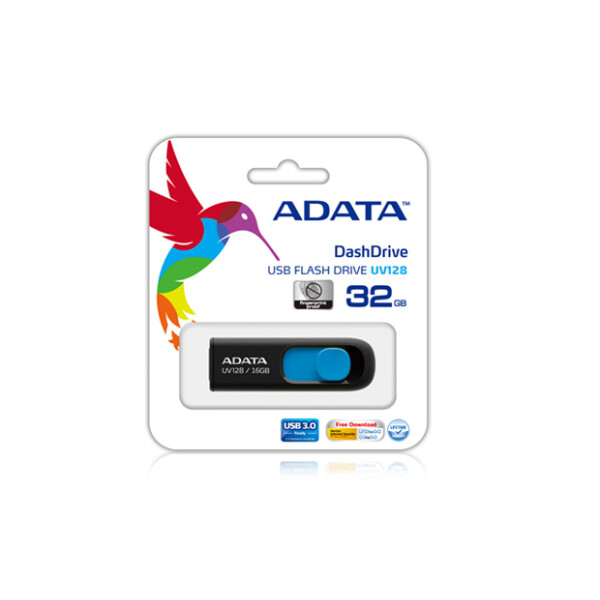 ADATA DashDrive UV128 128GB, 128 GB, USB Typ-A, 3.2 Gen 1 (3.1 Gen 1), 90 MB/s, Dia, Schwarz, Blau