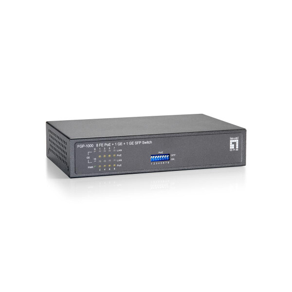 LevelOne 10-Port-Fast Ethernet-PoE-Switch, 1 Port Gigabit, 1 Port Gigabit SFP, 120W, 9 PoE-Ausgängen, Gigabit Ethernet (10/100/1000), Vollduplex, Power over Ethernet (PoE)