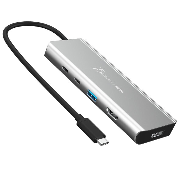 j5create JCD401-N USB4™ Dual 4K Multi-Port Hub, Kabelgebunden, USB 3.2 Gen 2 (3.1 Gen 2) Type-C, 85 W, Silber, 10 Gbit/s, 4K Ultra HD