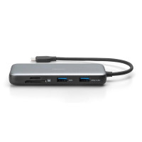 DIGITUS USB-C Docking Station, 7-Port, Kabelgebunden, USB 3.2 Gen 2 (3.1 Gen 2) Type-C, 100 W, 1.4/2.2, 10,100,1000 Mbit/s, Schwarz, Grau