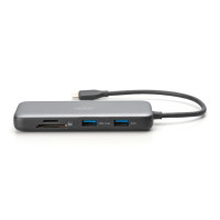 DIGITUS USB-C Docking Station, 8-Port, Kabelgebunden, USB 3.2 Gen 2 (3.1 Gen 2) Type-C, 100 W, 1.4/2.2, 10,100,1000 Mbit/s, Schwarz, Grau