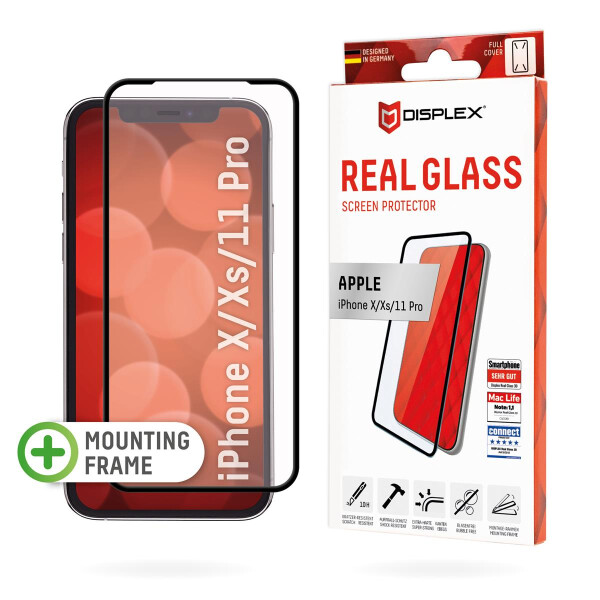 E.V.I. Displex Full Cover Panzerglas (10H) für Apple iPhone X/XS/11 Pro, Eco-Montagerahmen, volle Displayabdeckung, Tempered Glas, kratzer-resistente Schutzfolie, hüllenfreundlich, Apple, iPhone X/ iPhone XS/ iPhone 11 Pro, Trockene Anwendung, Schlagfest,
