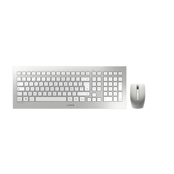 Cherry DW 8000, Volle Größe (100%), Kabellos, RF Wireless, Silber, Weiß, Maus enthalten