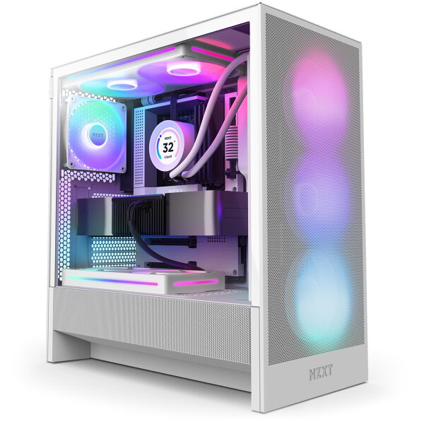 NZXT H5 Flow RGB, Midi Tower, PC, Weiß, ATX, EATX, micro ATX, Micro-ITX, SGCC, Gehärtetes Glas, Gaming