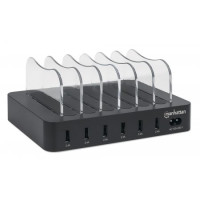 Manhattan 6-Port USB-Ladestation, Sechs USB-A-Ports, bis zu 2,4 A/5 V pro Port, 50 W Ausgangsleistung gesamt, schwarz, Schwarz, CE FCC RoHS WEEE ETL, 100 - 240 V, 1 A, 155 mm, 125 mm