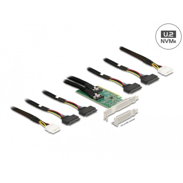 Delock PCI Express 4.0 x16 Karte zu 4 x SFF-8639 NVMe - Bifurcation - Low Profile Formfaktor, PCIe, U.2, 64 Gbit/s, 5 - 50 °C, -25 - 70 °C, 15 - 90%