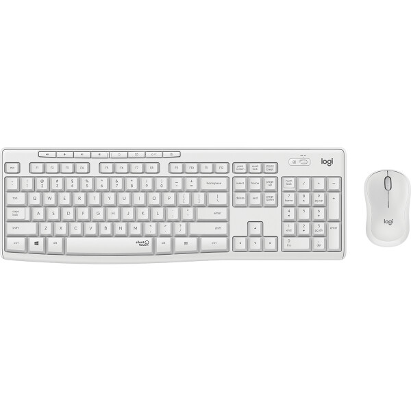Logitech MK295 Silent Wireless Combo, Volle Größe (100%), Kabellos, RF Wireless, QWERTY, Weiß, Maus enthalten