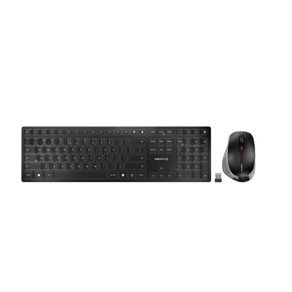 Cherry DW 9500 SLIM, Kabellos, RF Wireless + Bluetooth, Scherenschalter, QWERTZ, Schwarz, Grau, Maus enthalten