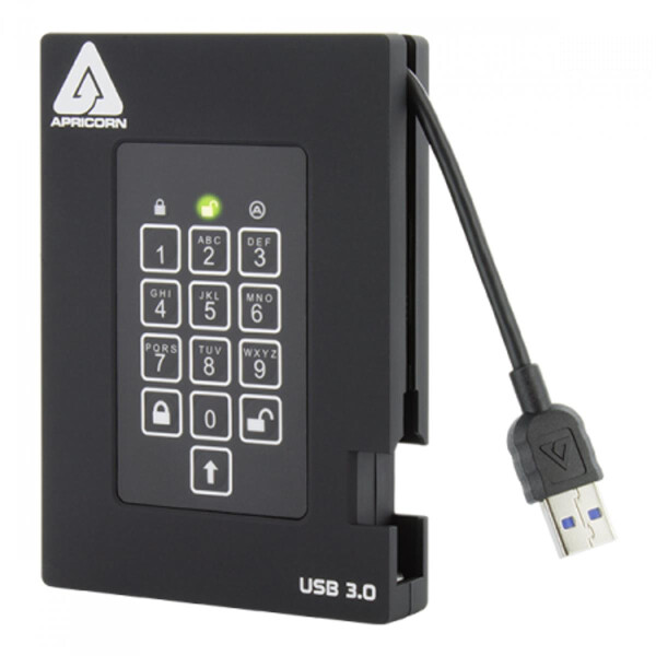 Apricorn Aegis Fortress, 2 TB, 2.5", USB Typ-A, 3.2 Gen 1 (3.1 Gen 1), 350 MB/s, Schwarz