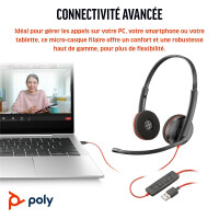HP POLY Blackwire 3220 USB-C Stereo-Headset + USB-C/A-Adapter, Kabelgebunden, Büro/Callcenter, 64 g, Kopfhörer, Schwarz