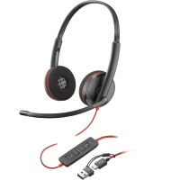 HP POLY Blackwire 3220 USB-C Stereo-Headset + USB-C/A-Adapter, Kabelgebunden, Büro/Callcenter, 64 g, Kopfhörer, Schwarz