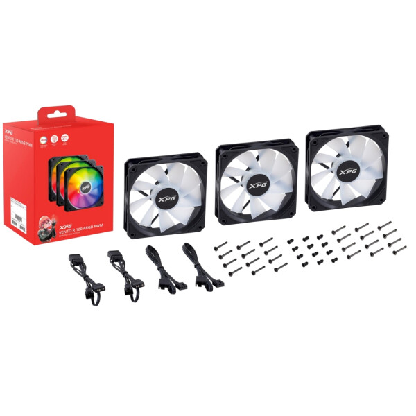 XPG VENTO 120 ARGB PWM (3er-Packung) Schwarz, Ventilator, 12 cm, 300 RPM, 1650 RPM, 62,33 cfm, Schwarz