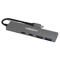 Origin Storage Origin 4 Ports - 2 USB3.2 & 2 Type C Gen1 Hub, Kabelgebunden, USB 3.2 Gen 1 (3.1 Gen 1) Type-A + Type-C, Grau, 1 Stück(e)