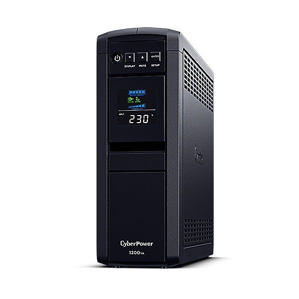 CyberPower Systems CyberPower CP1200EIPFCLCD Line-Interactive USV 1200VA/720W Reine Sinuswelle, AVR, LCD, USB (HID), DB9, RJ45 Lan Protection, Ausgang (2) Schuko (4) IEC, Expansion Port für opt. Netzwerkkomunikation, Line-Interaktiv, 1,2 kVA, 720 W, Sine,