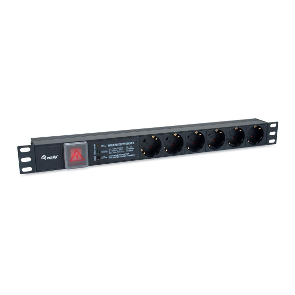 Equip Deutsche Stromverteilereinheit mit 6 Ausgängen, mit Überspannungsschutz, integriertem Leitungsanschluss, 1U, Aluminium, 6 AC-Ausgänge, Typ F, Typ F, 1,8 m