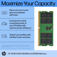 HP 32GB DDR5 5600 SODIMM Memory, 32 GB, DDR5, 5600 MHz