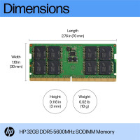 HP 32GB DDR5 5600 SODIMM Memory, 32 GB, DDR5, 5600 MHz
